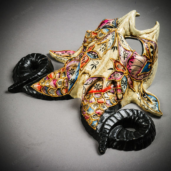 Krampus Ram Demon with Horns Venetian Devil Halloween Mask - Black Gold - Picture 6 of 9